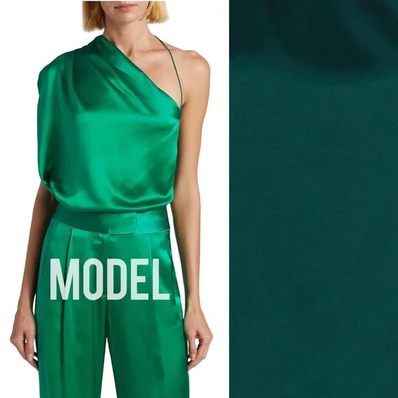 NEW The Sei Asymmetric Pleated Silk Satin Top 4 Beetle One Shoulder - Picture 2 of 10